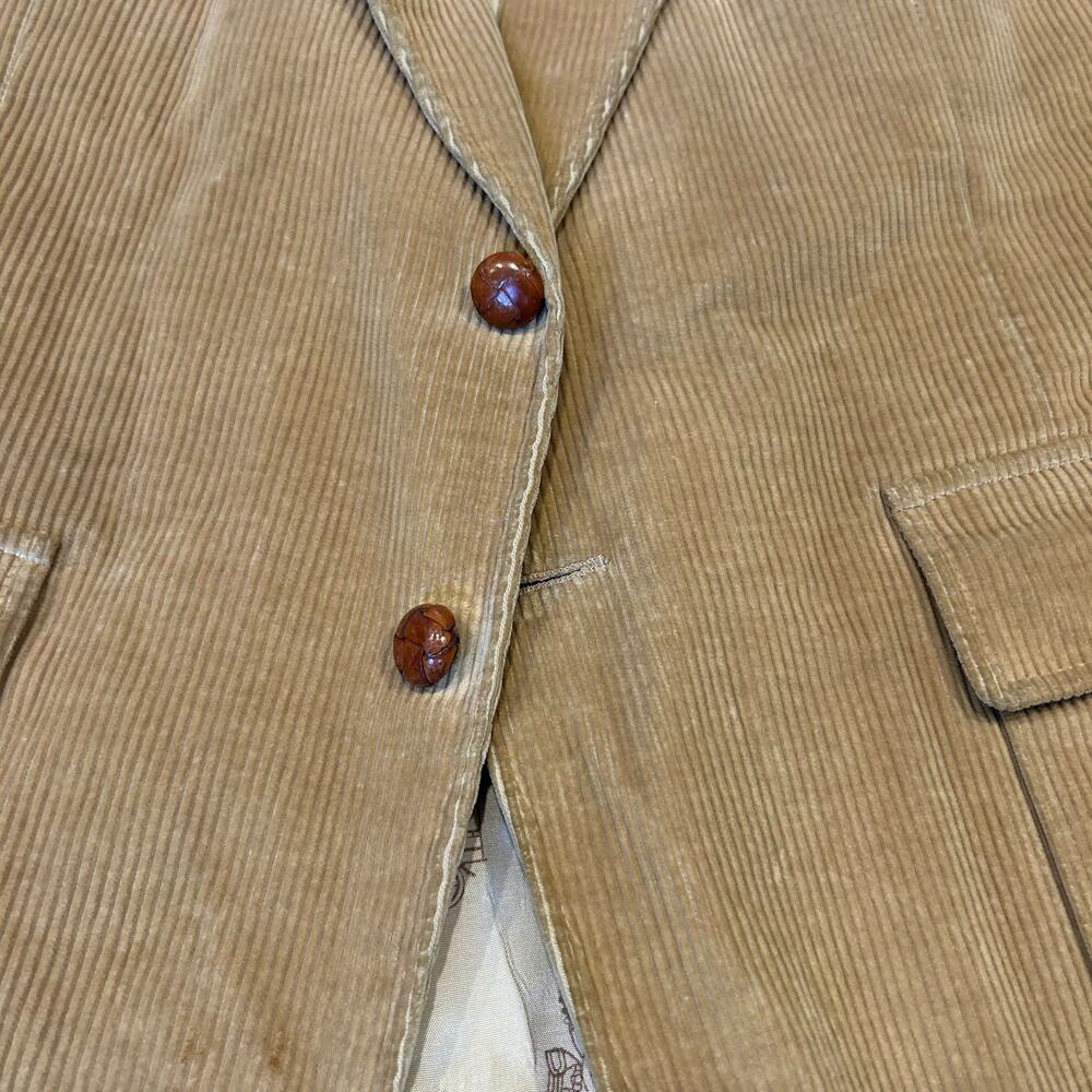 Tan Corduroy Blazer Suede Shoulder Patch 2 Button 44R - Picture 10 of 14